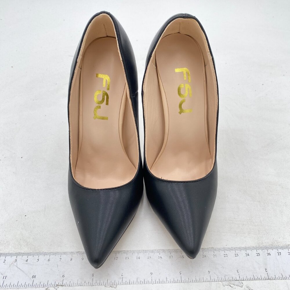 FSJ Black Pointed Toe Pumps High Heel Sexy Stilettos Slip On Office Dress Shoes - Picture 3 of 8
